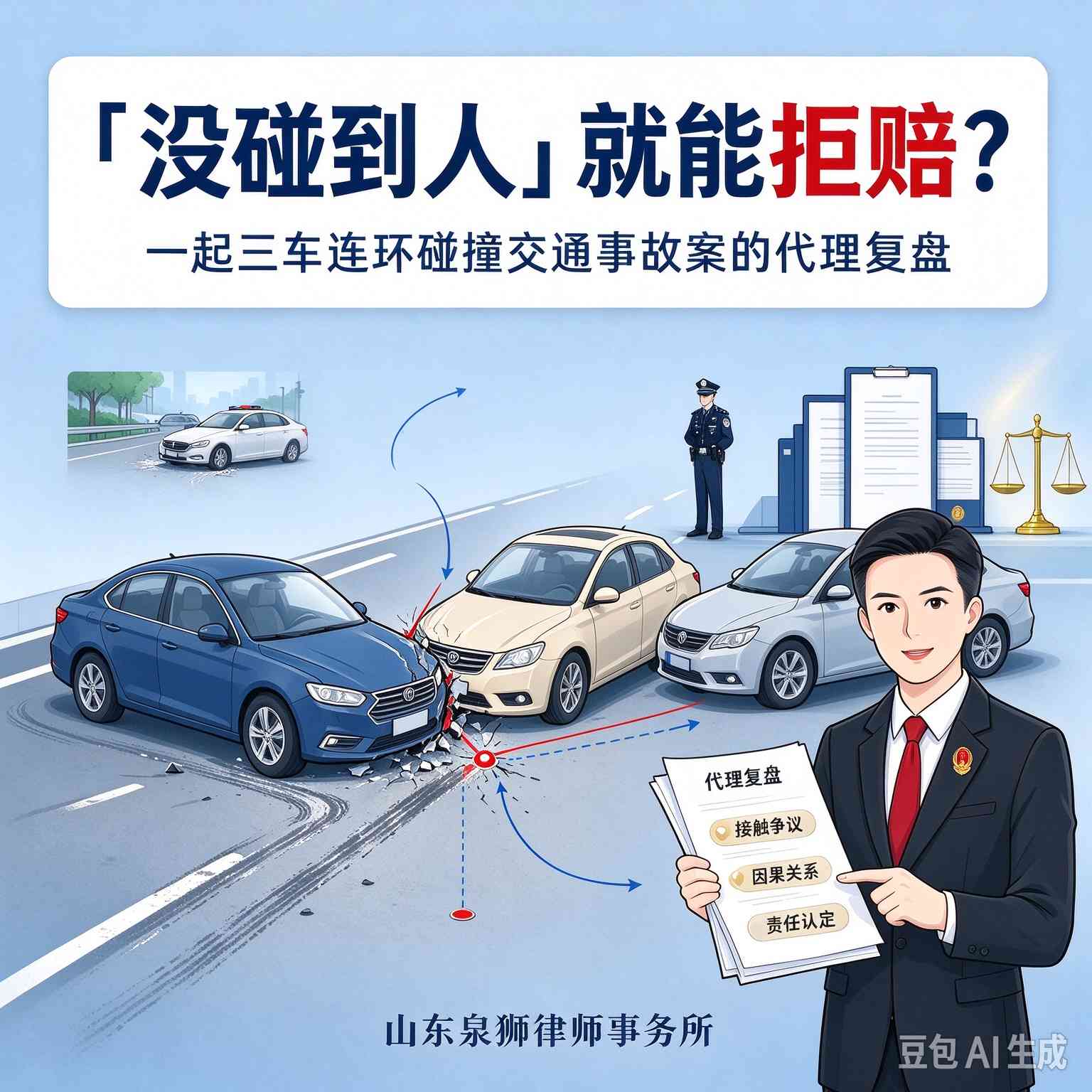 「没碰到人」就能拒赔？——一起三车连环碰撞交通事故案的代理复盘